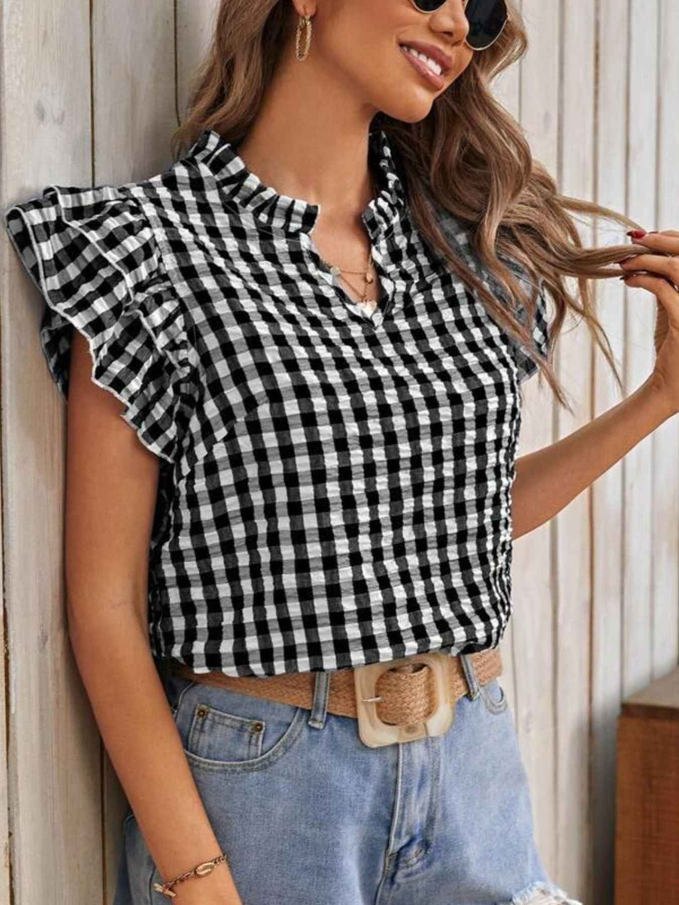 Gingham ruffle blouse — additional view 10