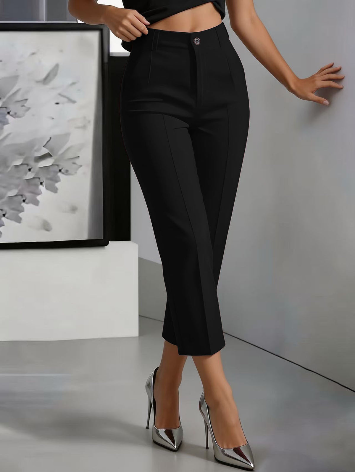 High-waisted drapey straight-leg pants product image