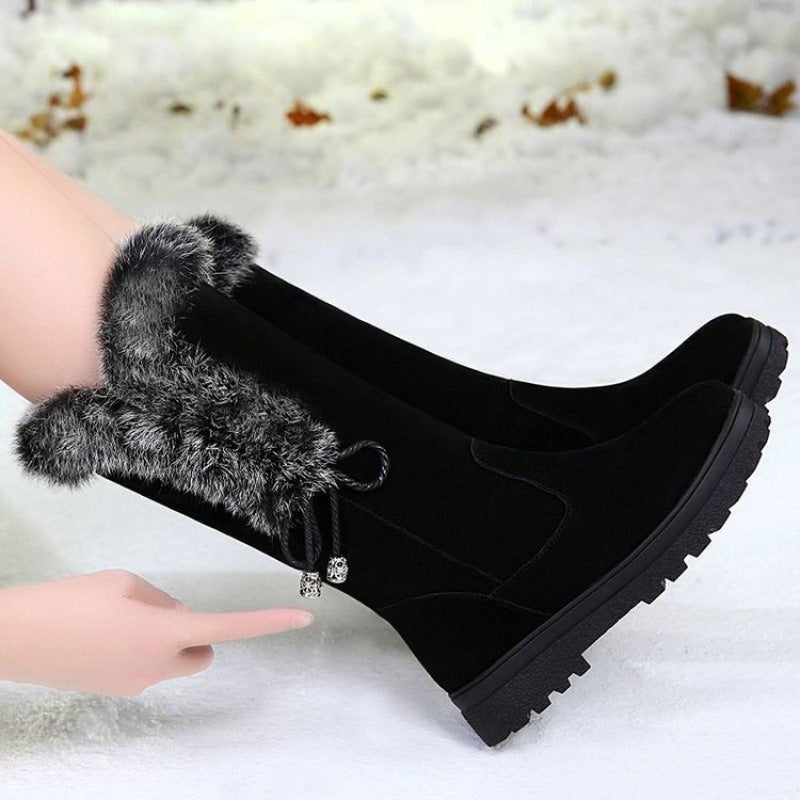 Women's Black Mid-Top Winter Boots - Plush Lined Non-Slip Sole product image