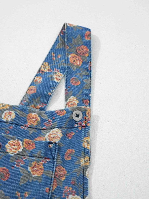 Floral print wide leg denim overalls — additional view 9