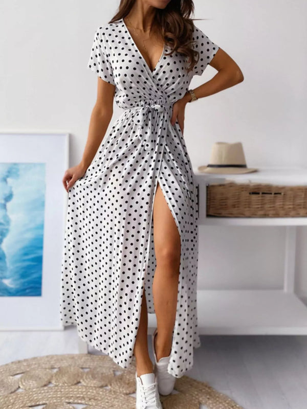 Polka Dot Surplice Maxi Dress with Slit view 5