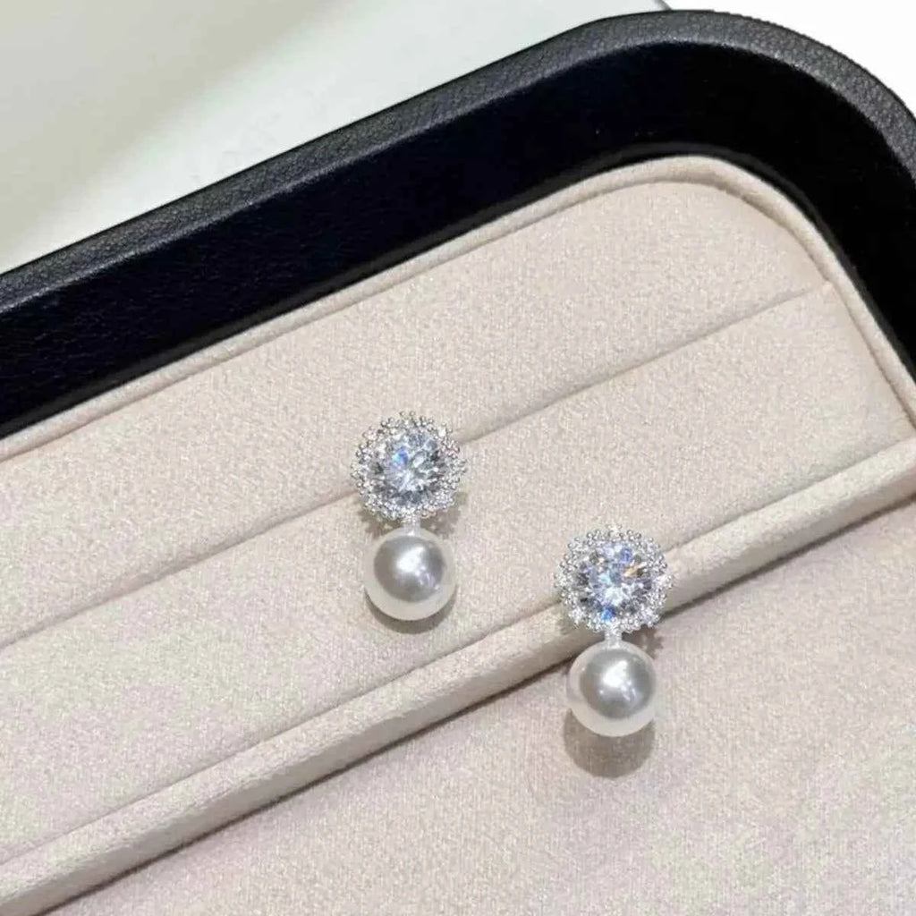 Zircon pearl drop earrings in silver-plated alloy — additional view 4