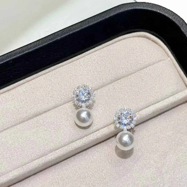Zircon pearl drop earrings in silver-plated alloy — additional view 4