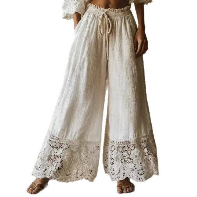 Lace-trimmed wide-leg pants product image