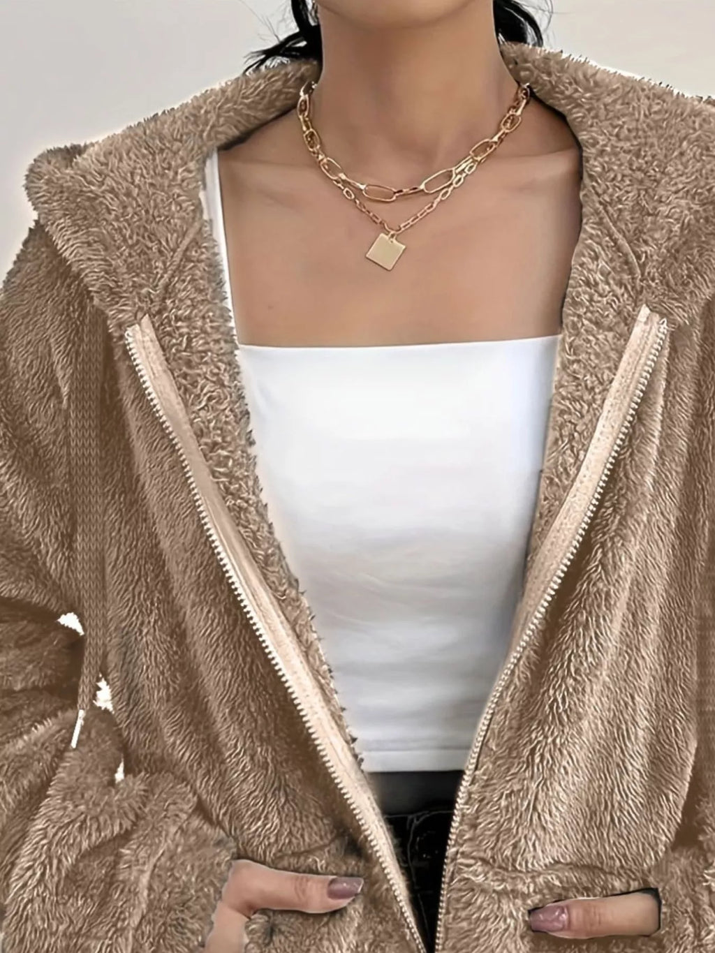 Drawstring fleece zip-up jacket — additional view 9