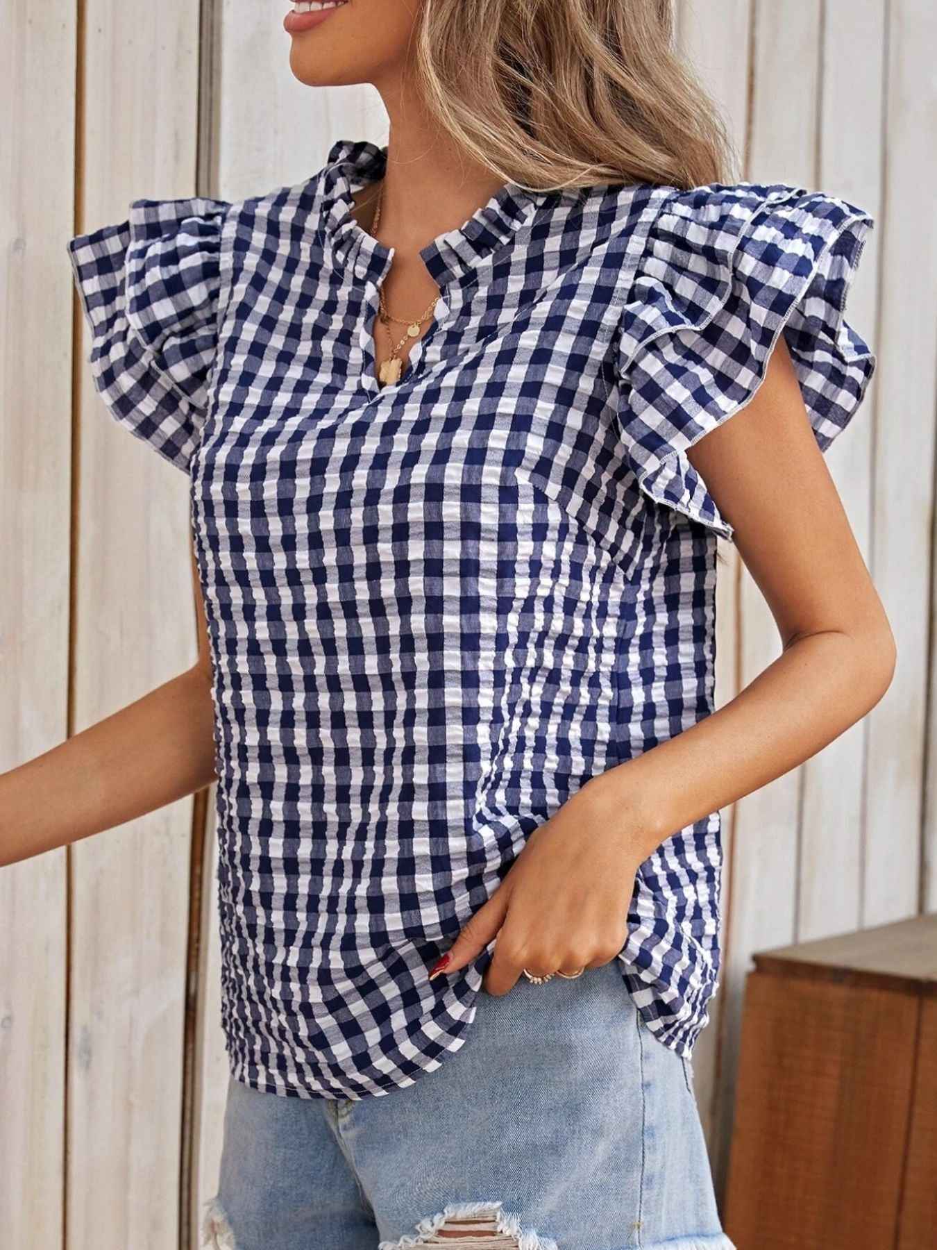 Gingham ruffle blouse — additional view 7