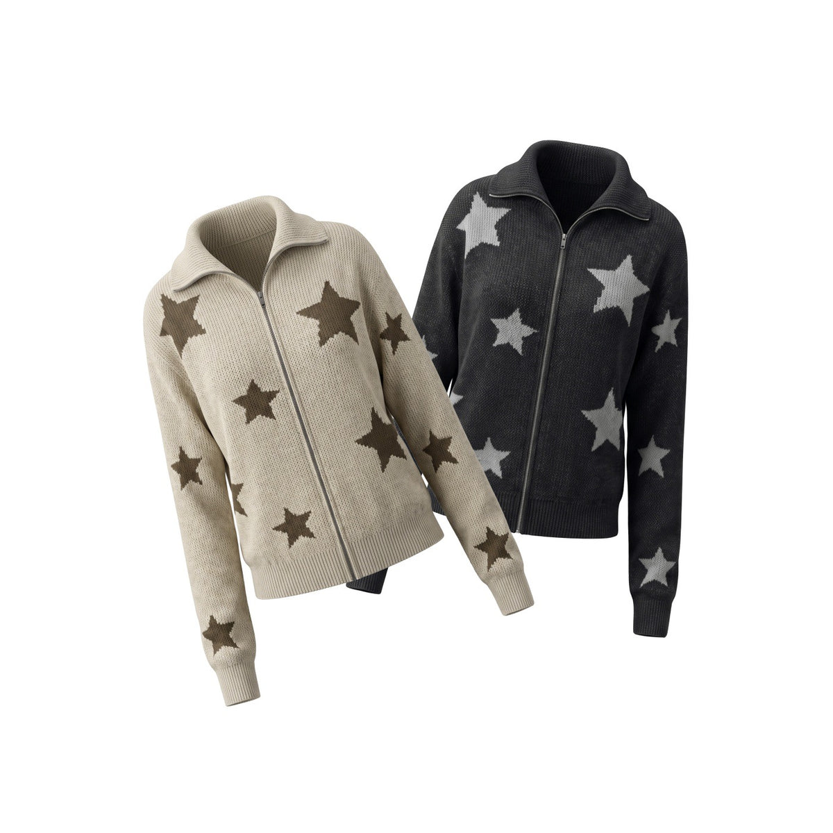 Women's Star Pattern Knit Zip Cardigan-Splashis