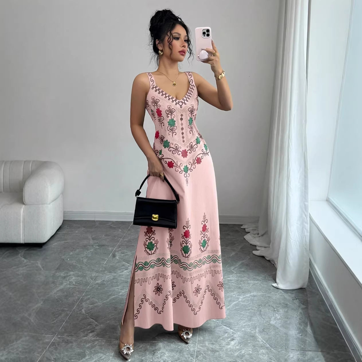 Floral Print Slip Midi Dress for Women, product view 7
