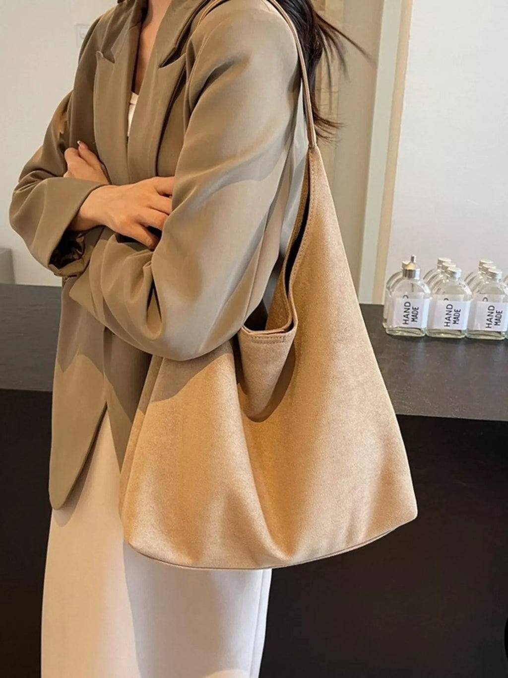 Solid color suede tote bag — additional view 12