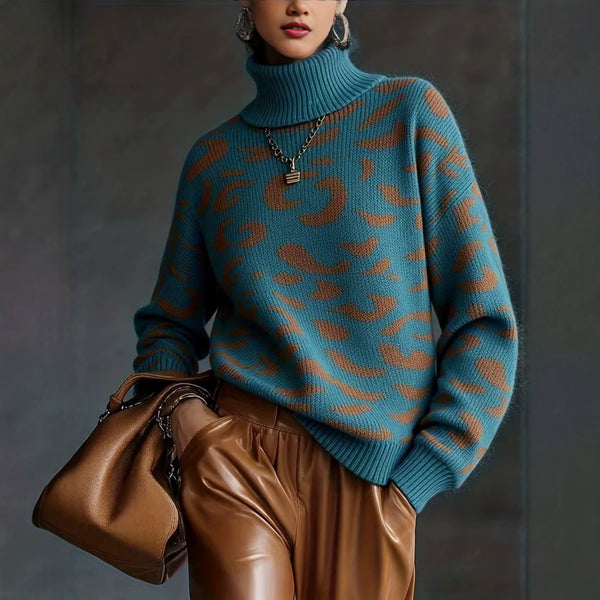 Women's Leopard Print Turtleneck Sweater-Splashis, alternate view 4