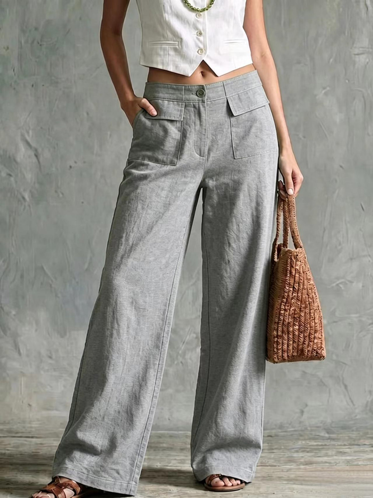 Solid-color elastic-waist casual pants product image