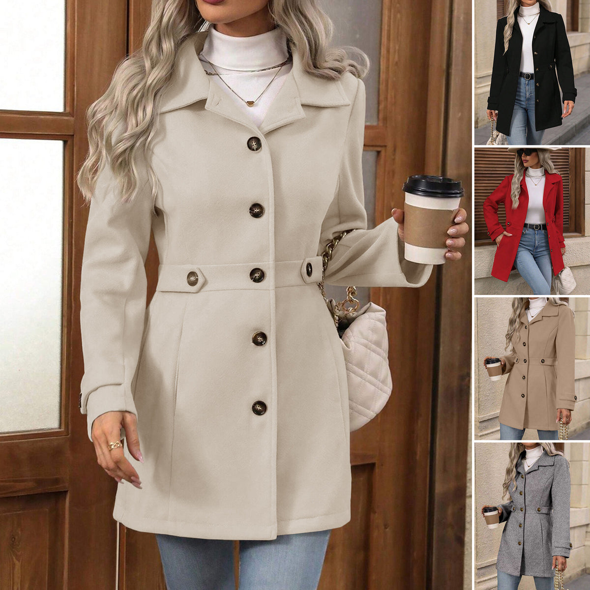 Women's Figure-Flattering Mid-Length Wool Coat product image