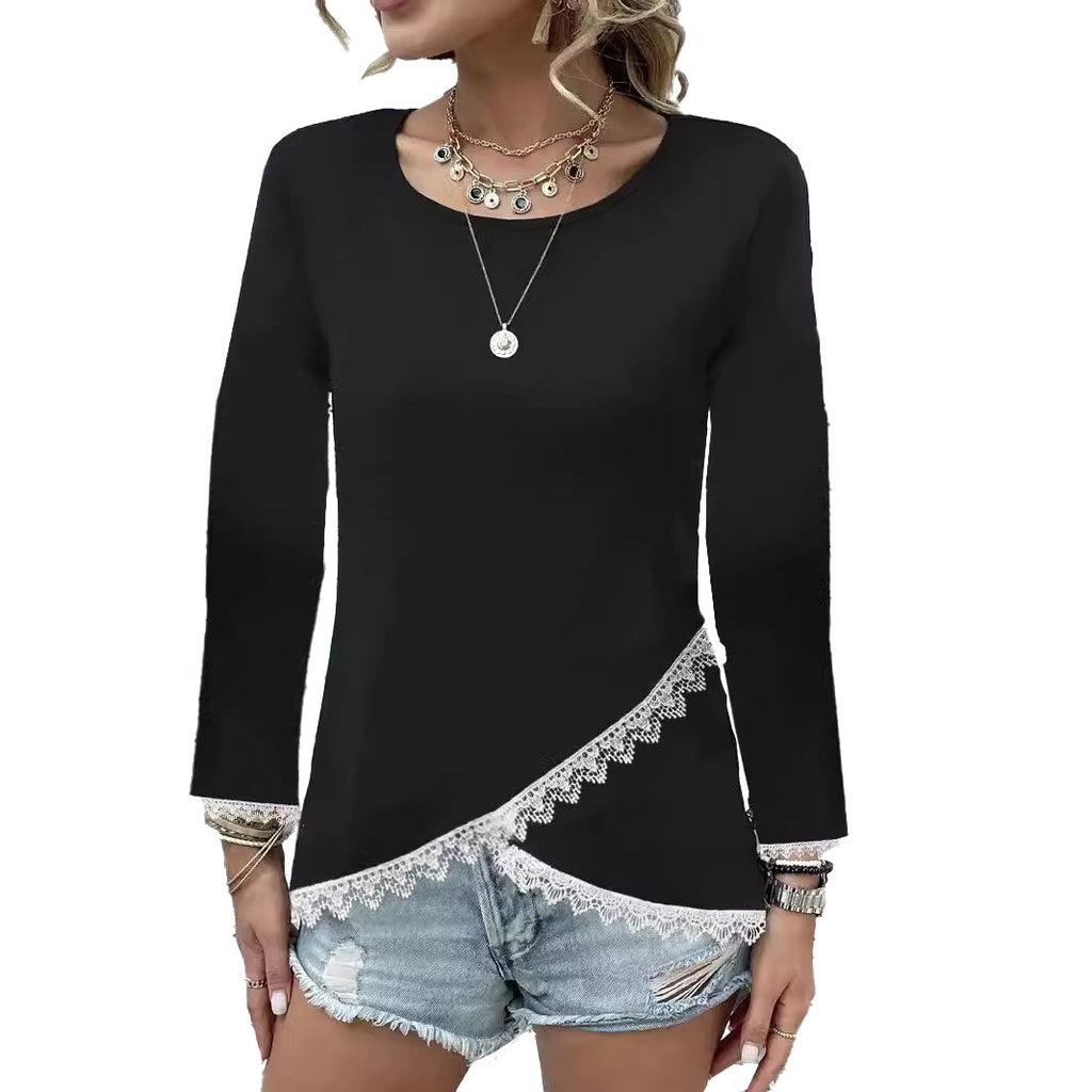 Lace-Panel Long-Sleeve Top, close-up product view