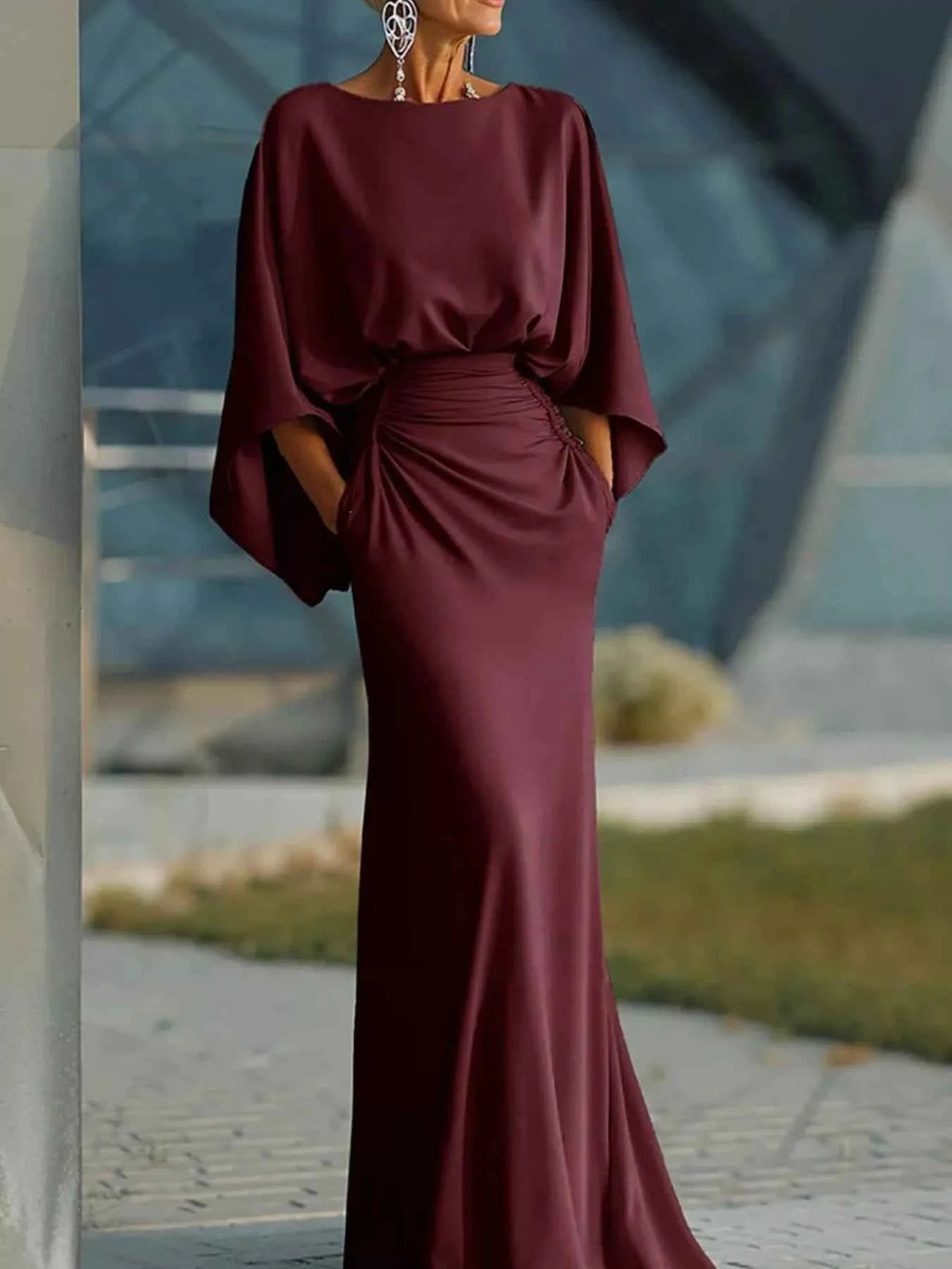 Batwing sleeve ruched maxi dress — additional view 12
