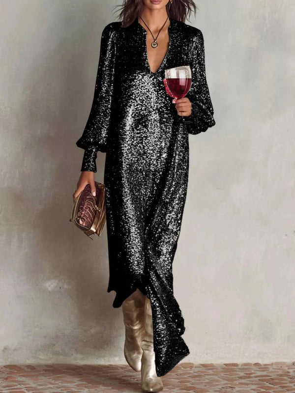 Sequin maxi dress with lantern sleeves — additional view 4