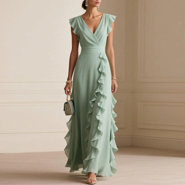 Ruffle sleeveless V-neck maxi dress product photo