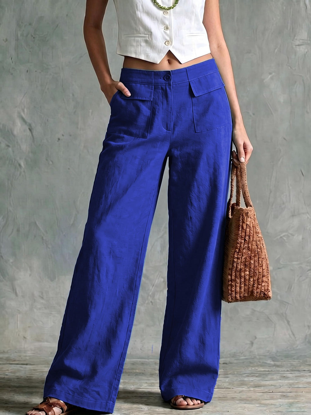 Solid-color elastic-waist casual pants product image