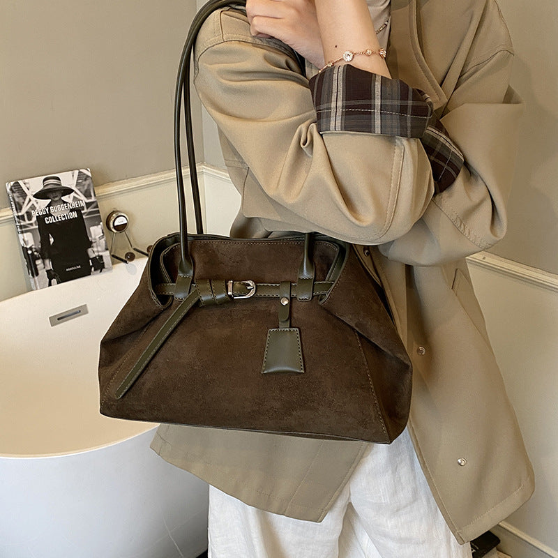 Retro Frosted PU Tote Bag – Large Capacity Shoulder Bag for Women, angled product view