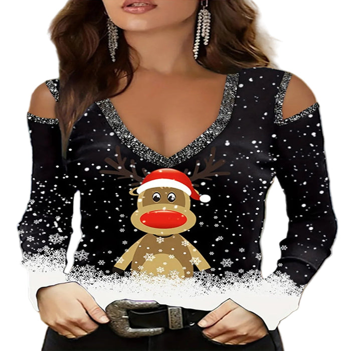 Women's Plus Size Reindeer Cold Shoulder Top product image