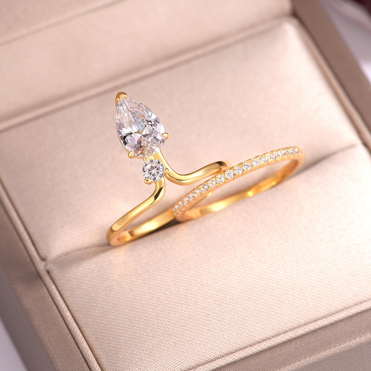 Gold-Plated Pear Cubic Zirconia Ring Set additional product view