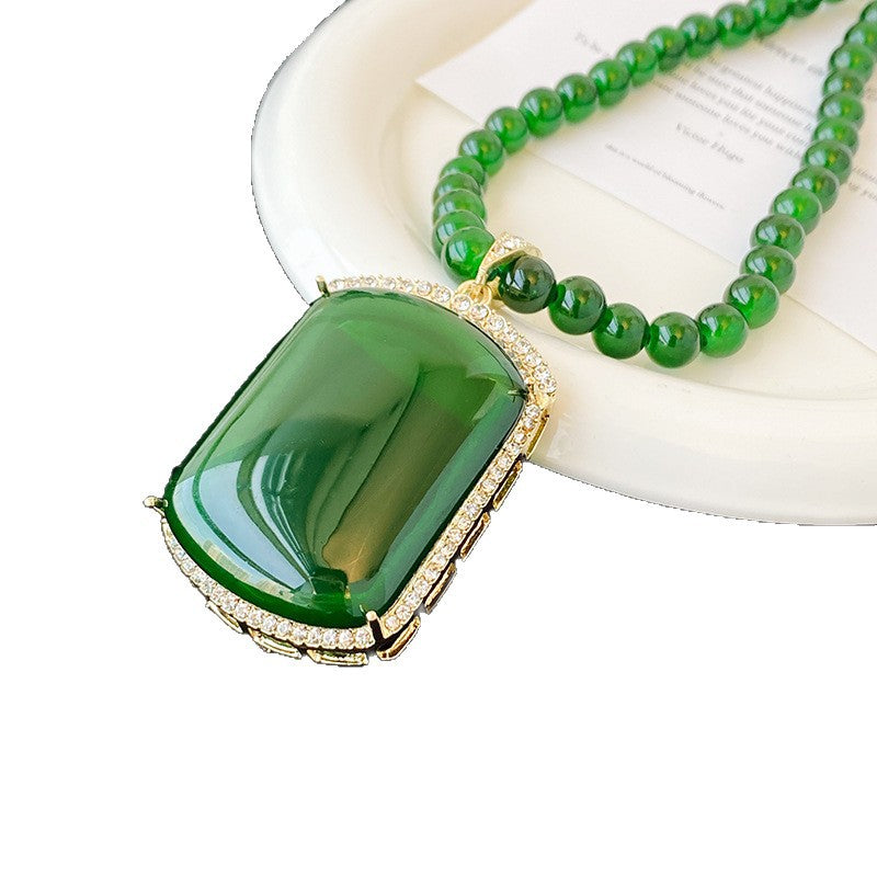 New Chinese Emerald No Incident Necklace Long All-match High-end Sense Woolen Chain Simple Fashion Pendant Pendant additional product view