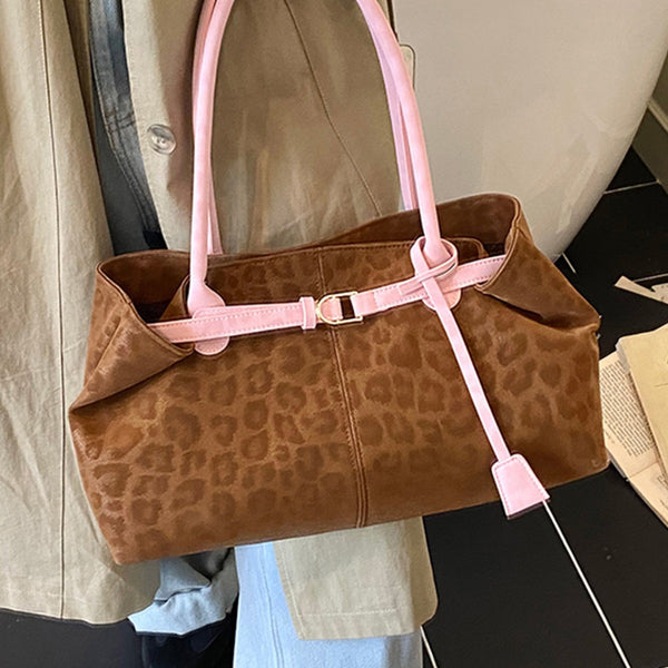Leopard Print Patchwork Shoulder Bag - Minimalist PU Bag for Women, product view 7