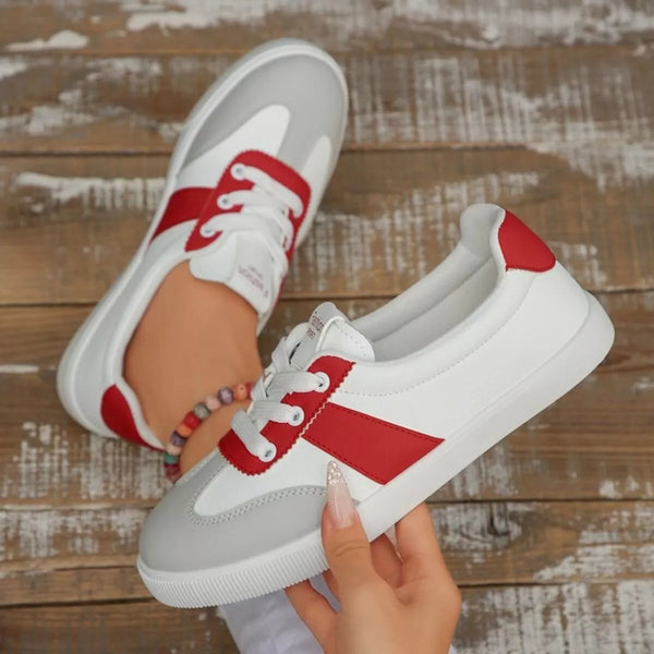 Round toe lace up sneakers in black and red — additional view 5