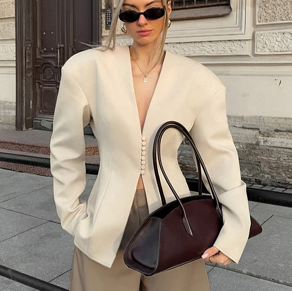 V-Neck Fitted Blazer for Women, side product view