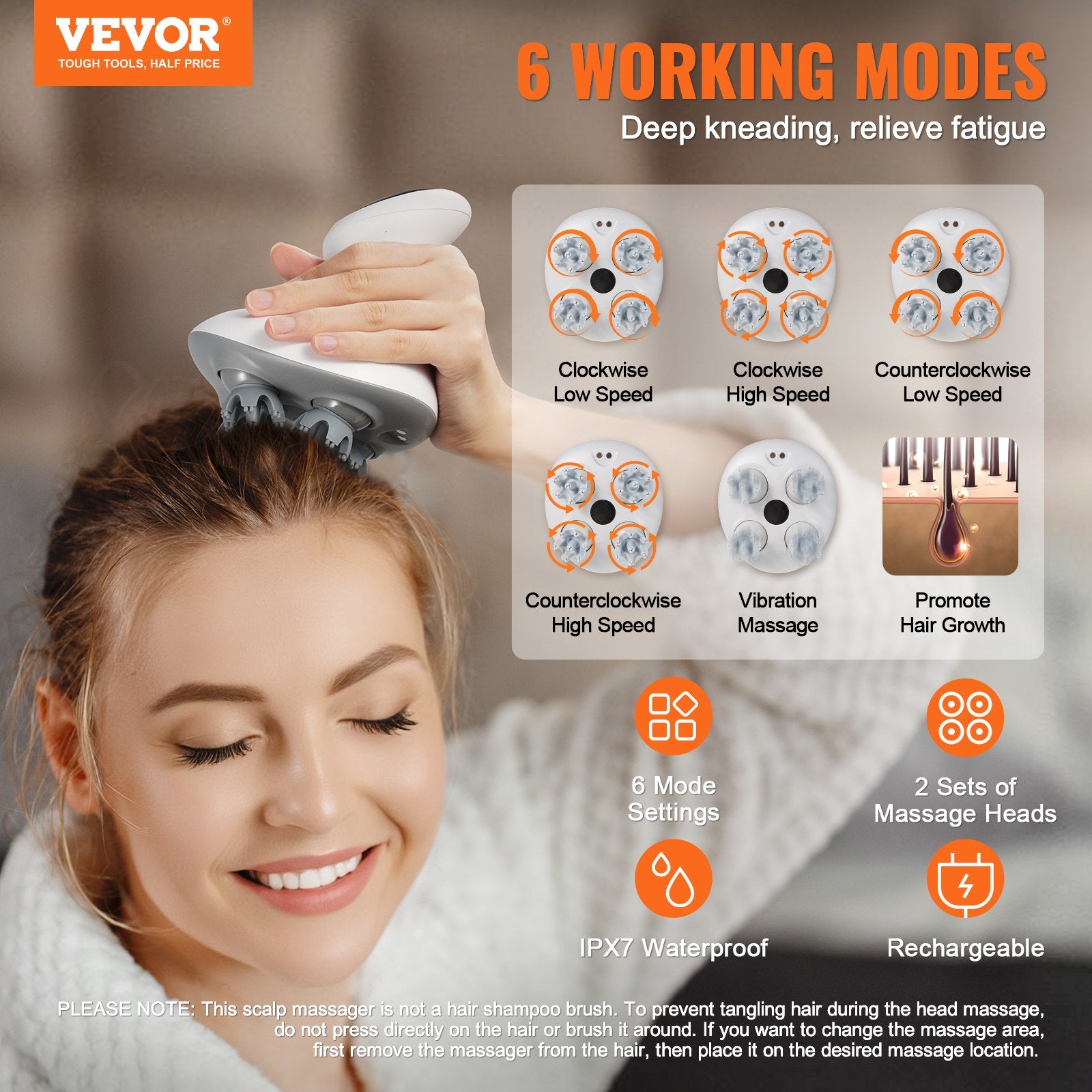 Rechargeable Electric Scalp Massager - Water-Resistant & Portable, side product view