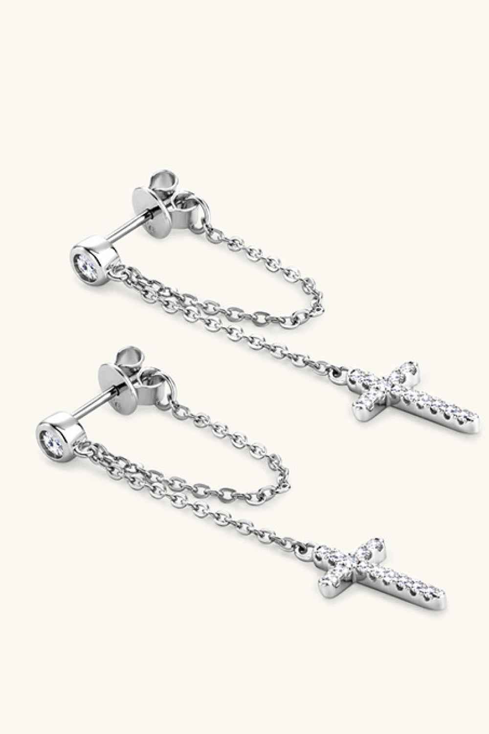 Cubic zirconia cross earrings in silver-plated alloy — additional view 4