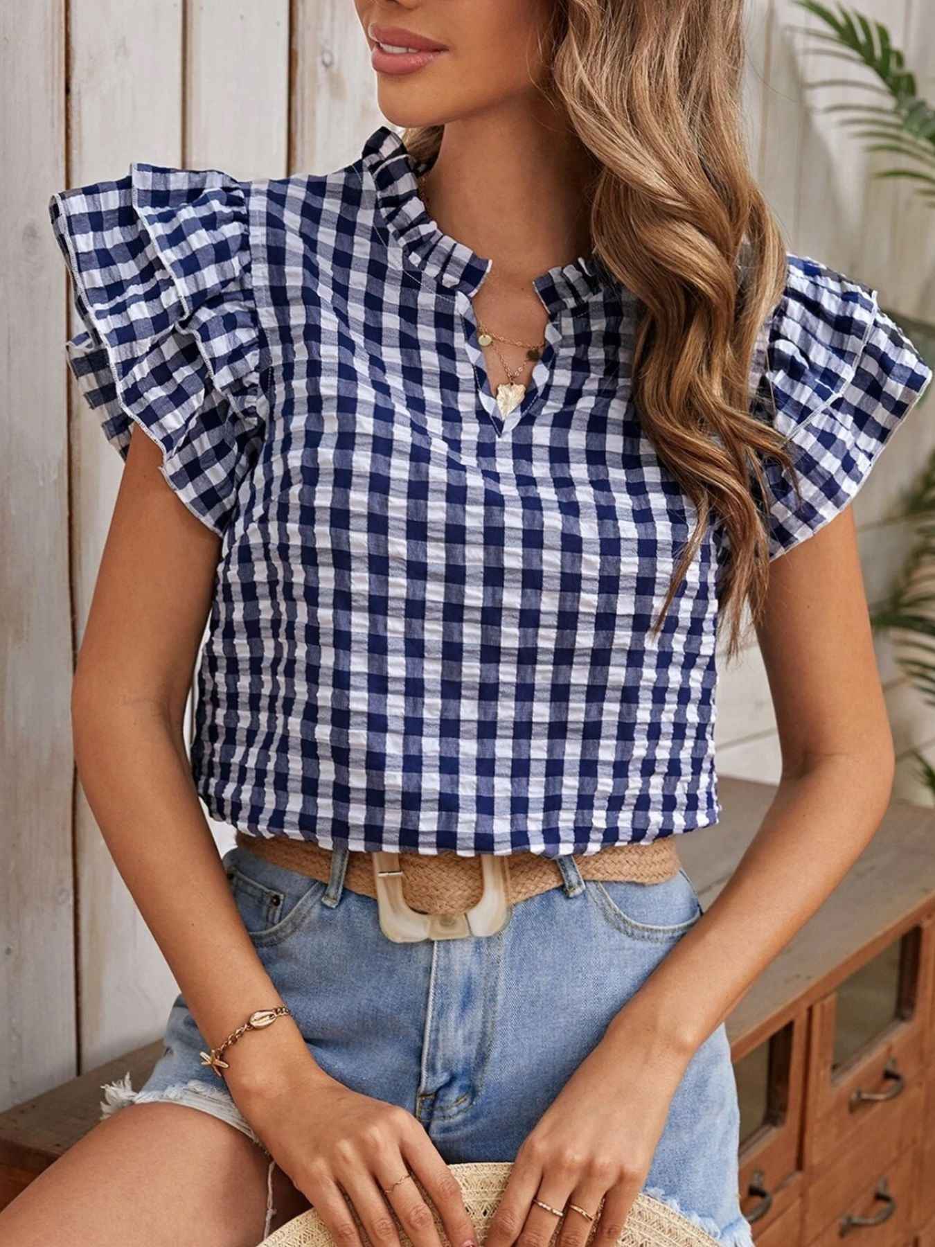 Gingham ruffle blouse — additional view 6