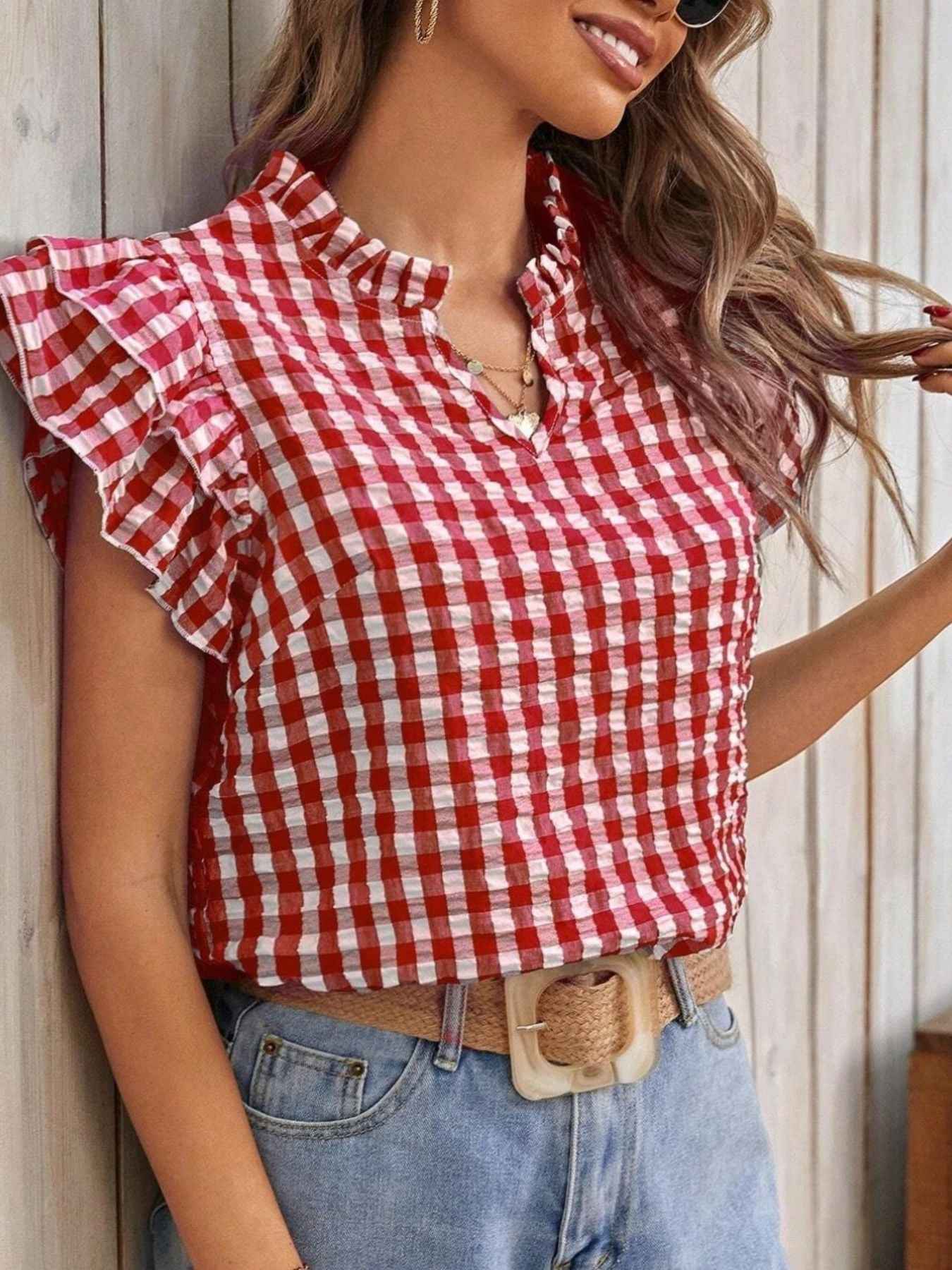 Gingham ruffle blouse — additional view 3