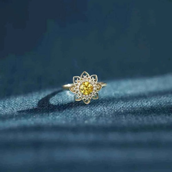 Zircon flower ring in silver-plated alloy — additional view 3