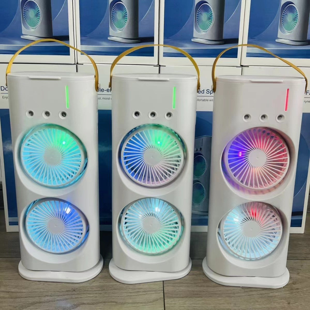 USB dual head desktop fan with mist spray product photo Main image