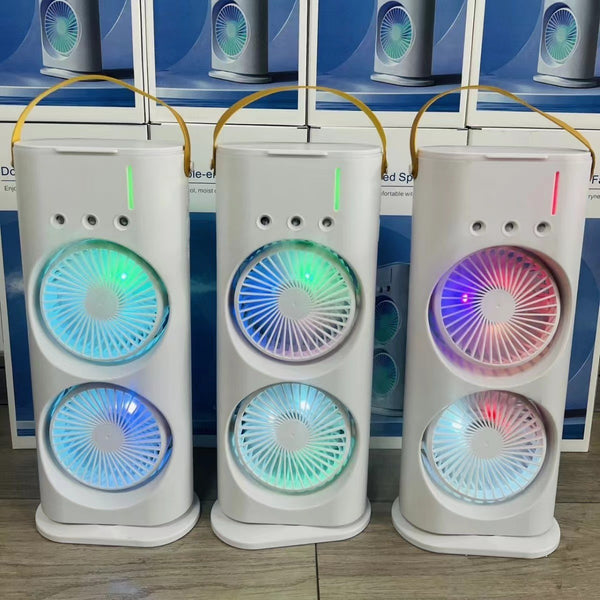 USB dual head desktop fan with mist spray product photo