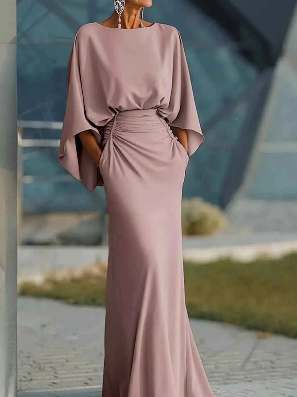 Batwing sleeve ruched maxi dress — additional view 3