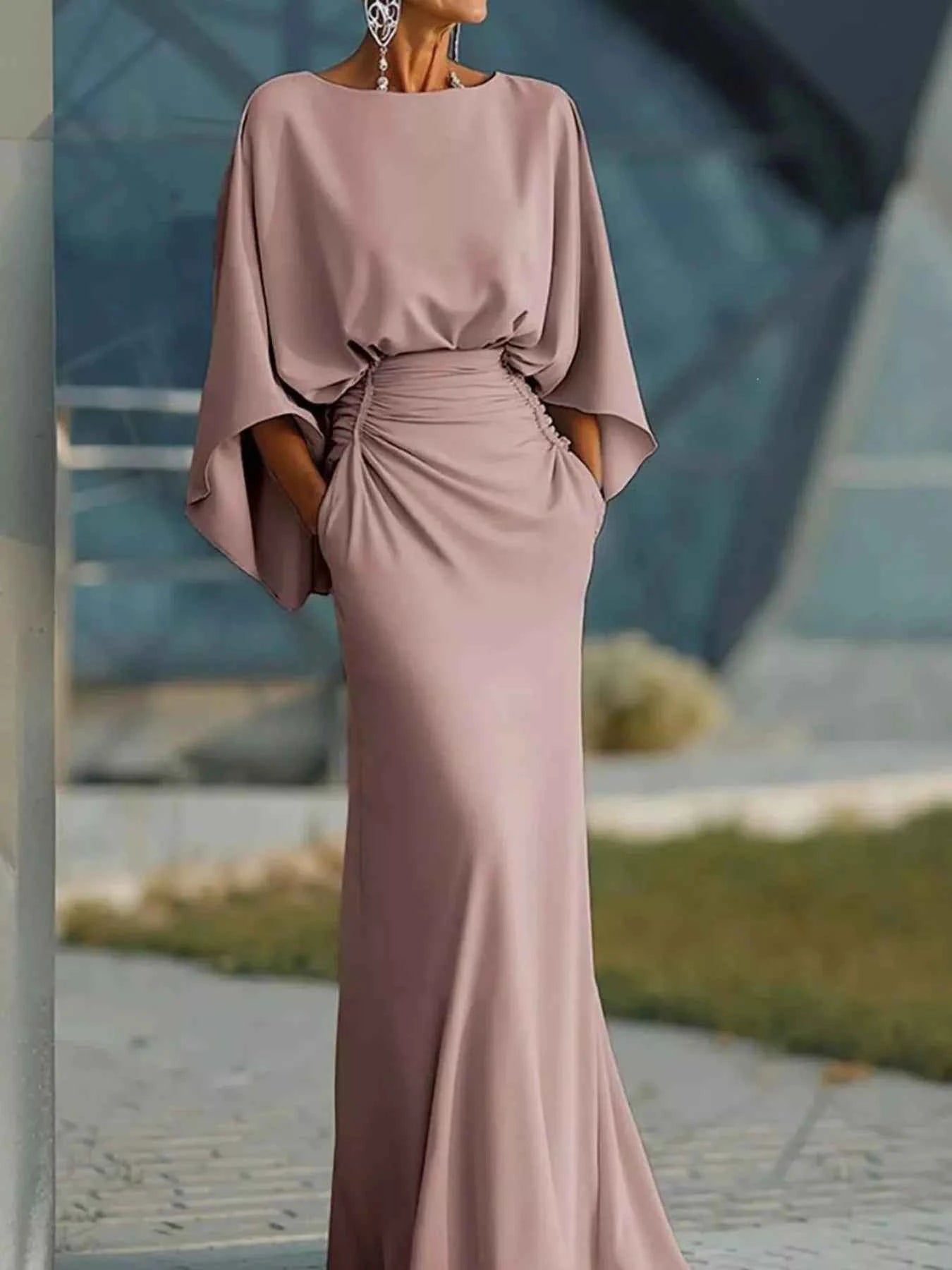 Batwing sleeve ruched maxi dress — additional view 3