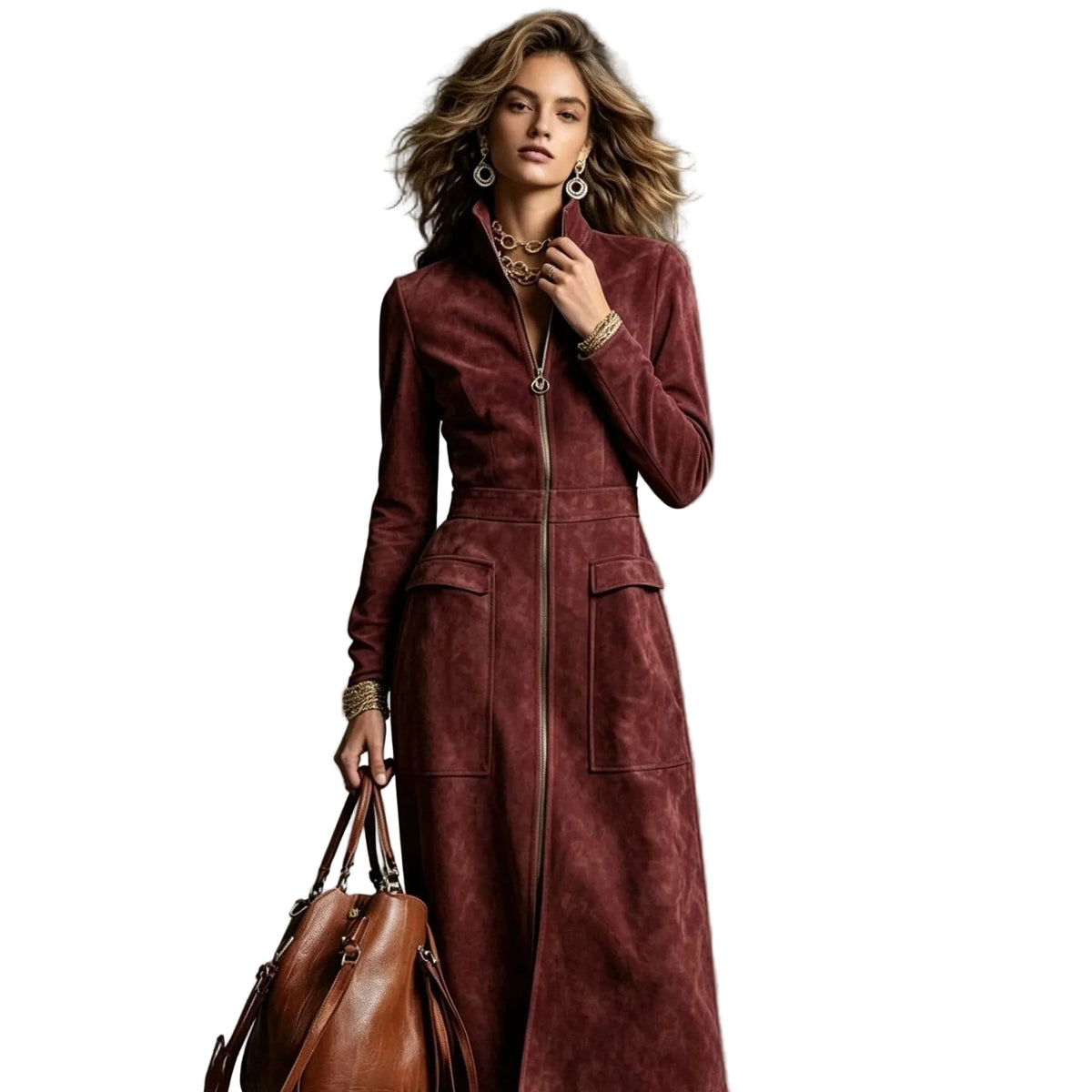 Women's Suede-Look Zip-Front Long Dress product image