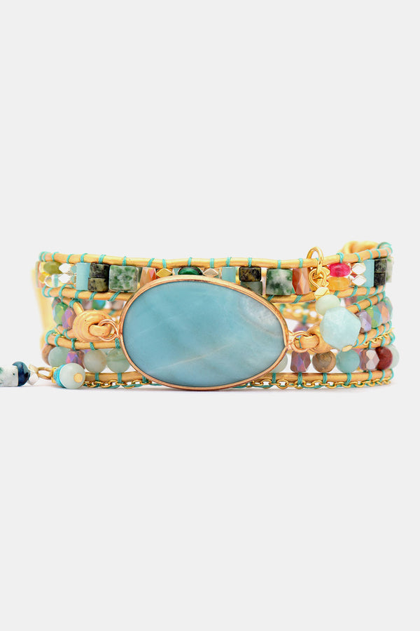 Triple layer natural stone beaded bracelet — additional view 6