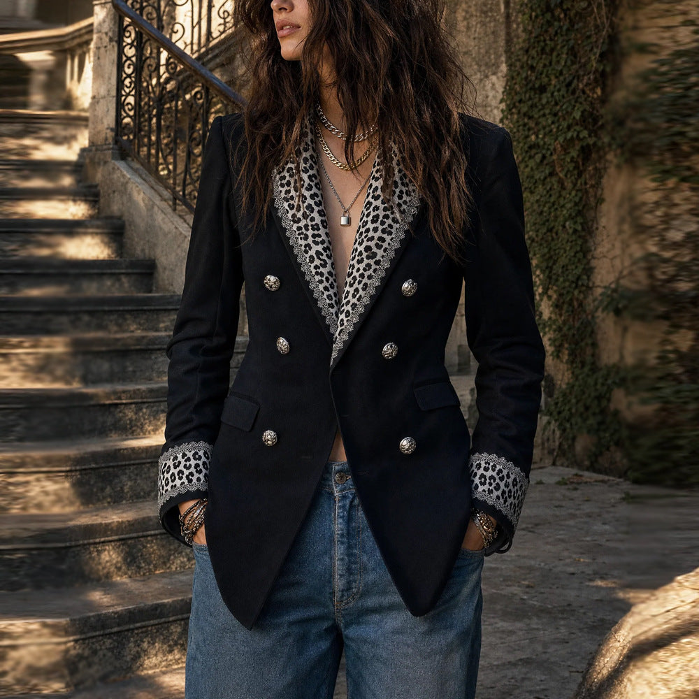 Women's Black Double-Breasted Blazer – Colour Block, Tailored additional product view