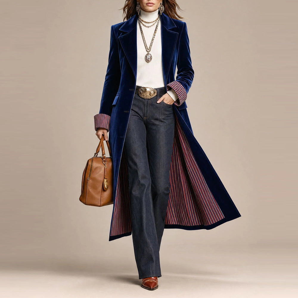 Women's Contrast Lace Velvet Long Coat additional product view