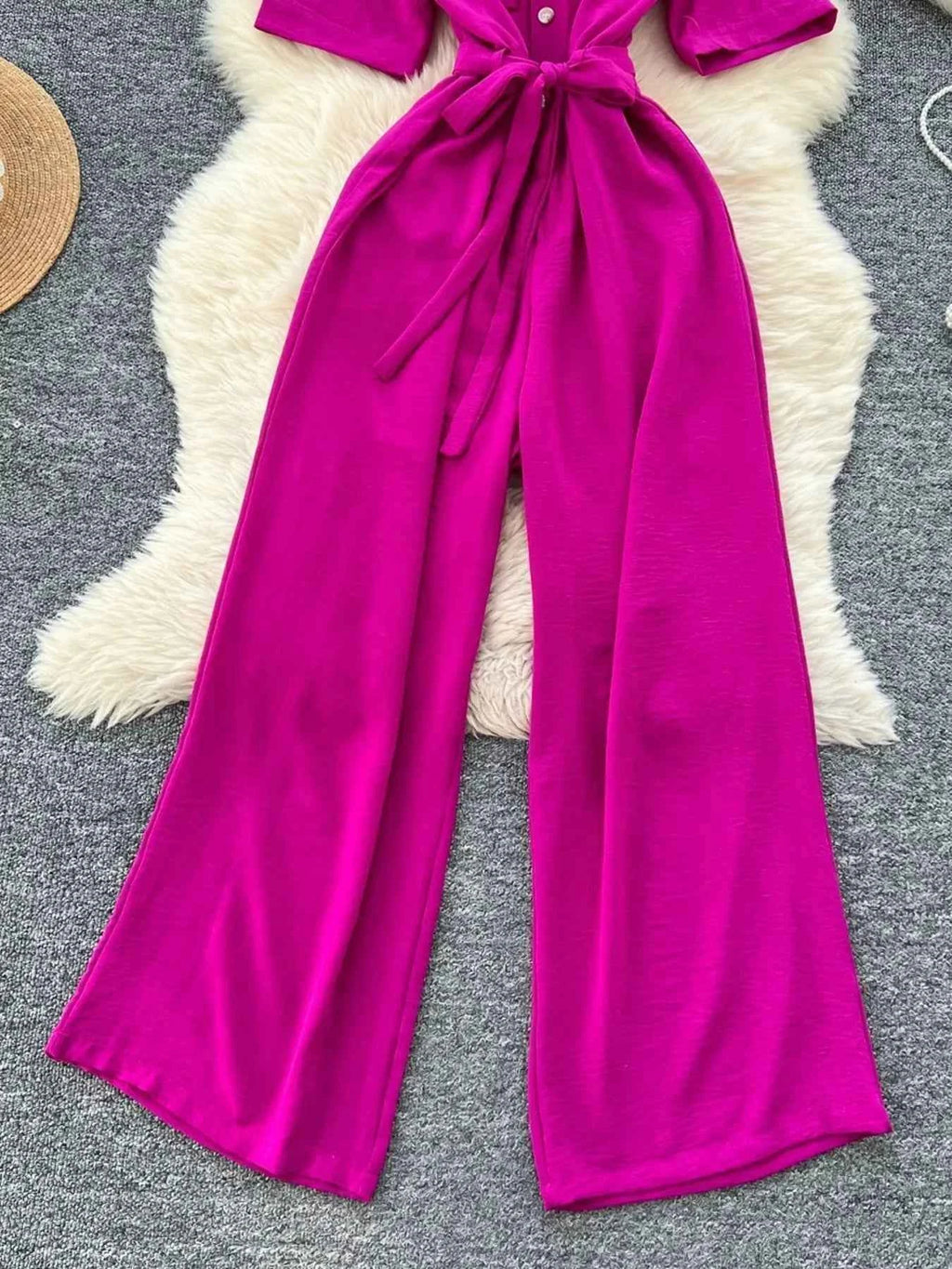 Belted Tie Waist Wide Leg Jumpsuit-Jumpsuit-Splashis-Splashis