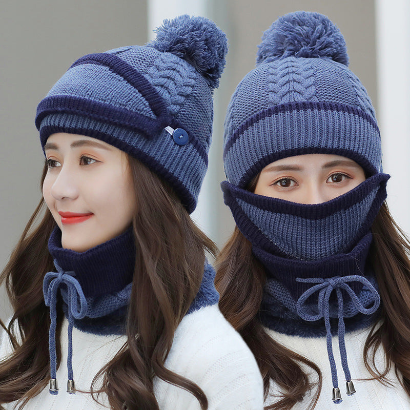 Women's 3 Piece Knitted Hat and Scarf Set-Splashis, Dark Blue