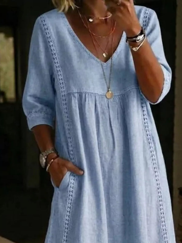 Full Size V-Neck 3/4 Sleeve Midi Dress Plus Size — additional view 2
