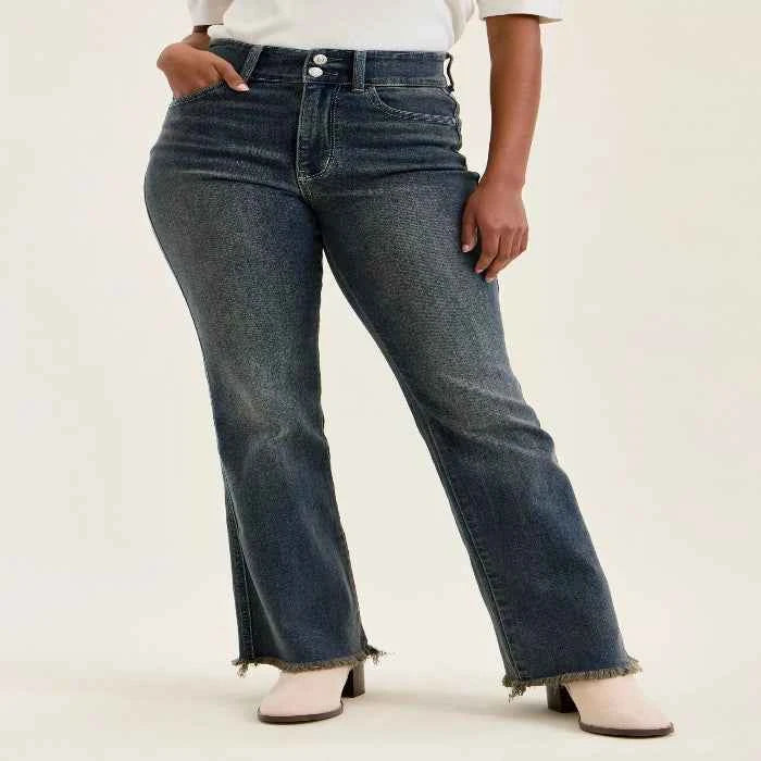 High-waist frayed hem jeans — primary view Main image