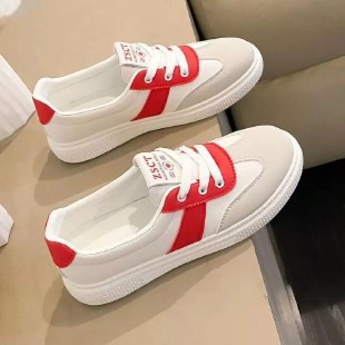 Round Toe Lace Up Sneakers - Black/Red, alternate product view