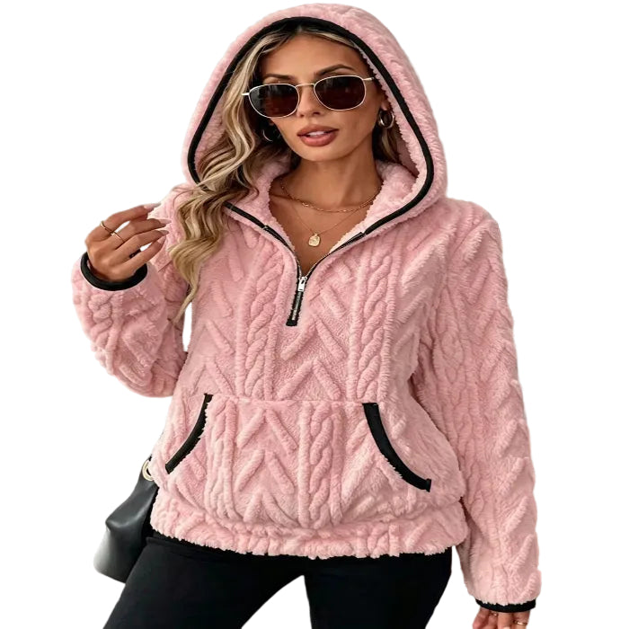 Women's Jacquard Hooded Zip-Up Fleece – 10 Colours product image