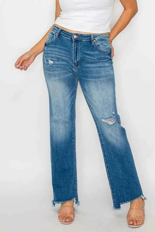 Raw hem distressed mid-rise straight jeans — additional view 8