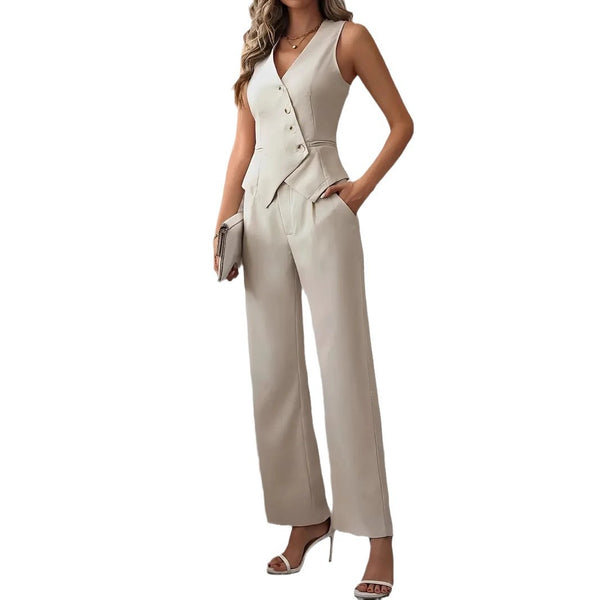 Women's V-neck tank top and trousers suit set view 6