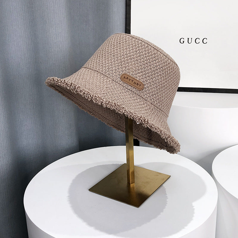 Brown raw-edge bucket sun hat for women